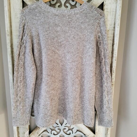 Skye's The Limit Women's Large Pullover Cable Knit Sweater Beige Gold Metallic - Picture 4 of 4